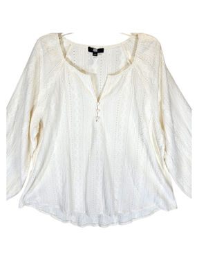 Frye Cream Peasant Blouse Size L Boho Textured Long Sleeve Lightweight Top